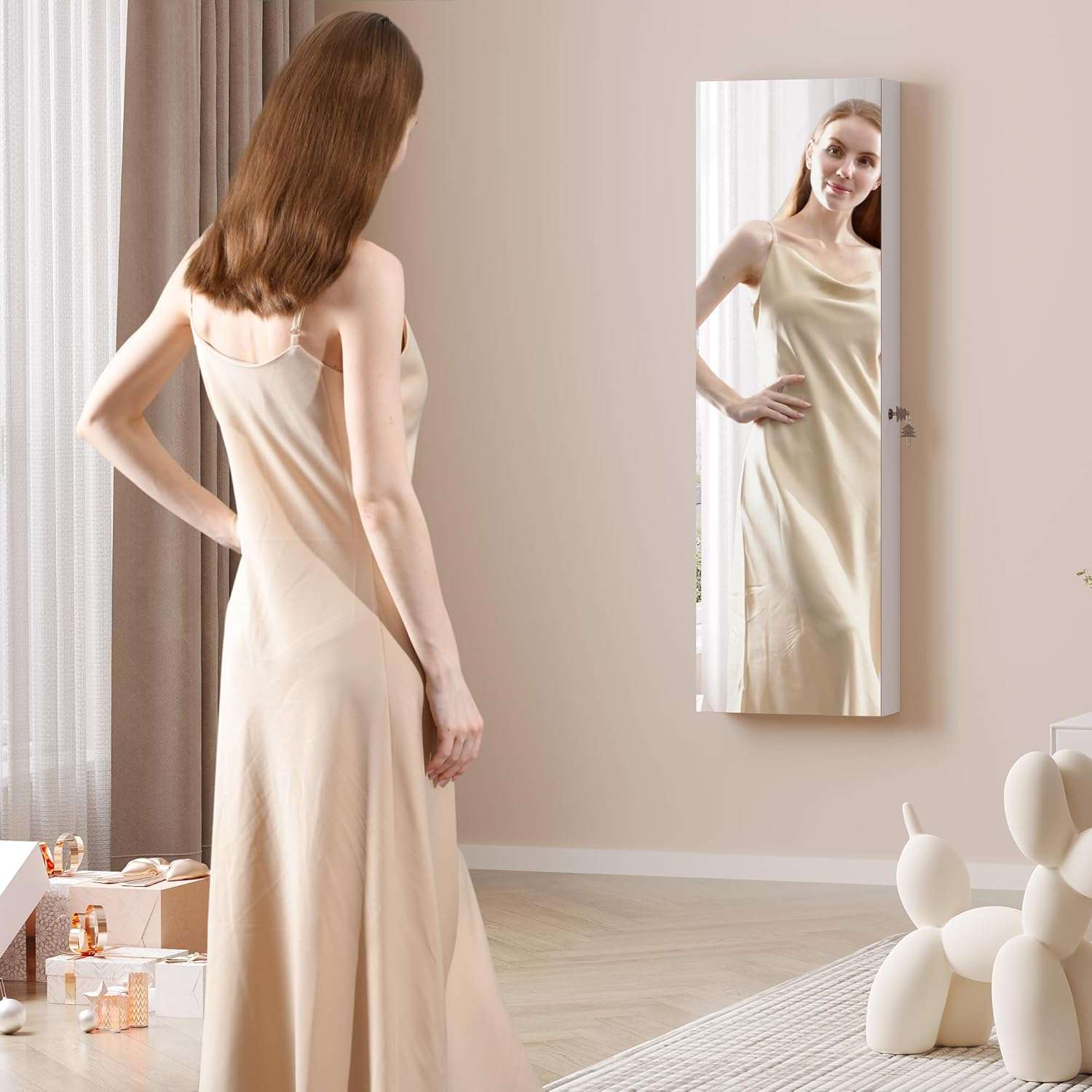 Vlsrka 47.2 LED Jewelry Mirror Cabinet, Wall-Door Mounted Jewelry Armoire Organizer with Full Length Mirror, Large Storage Hanging Cabinet, 4 Drawers, 5 Shelves, Built-in Lighted Mirror - 8