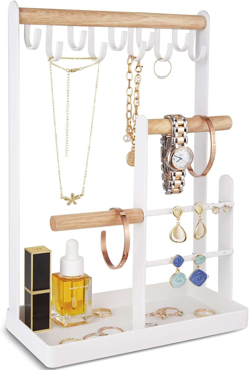 ProCase Jewelry Organizer Jewelry Stand Jewelry Holder Organizer, 4-Tier Necklace Organizer with Ring Tray, Small Cute Aesthetic Jewelry Tower Storage Rack Tree - 1