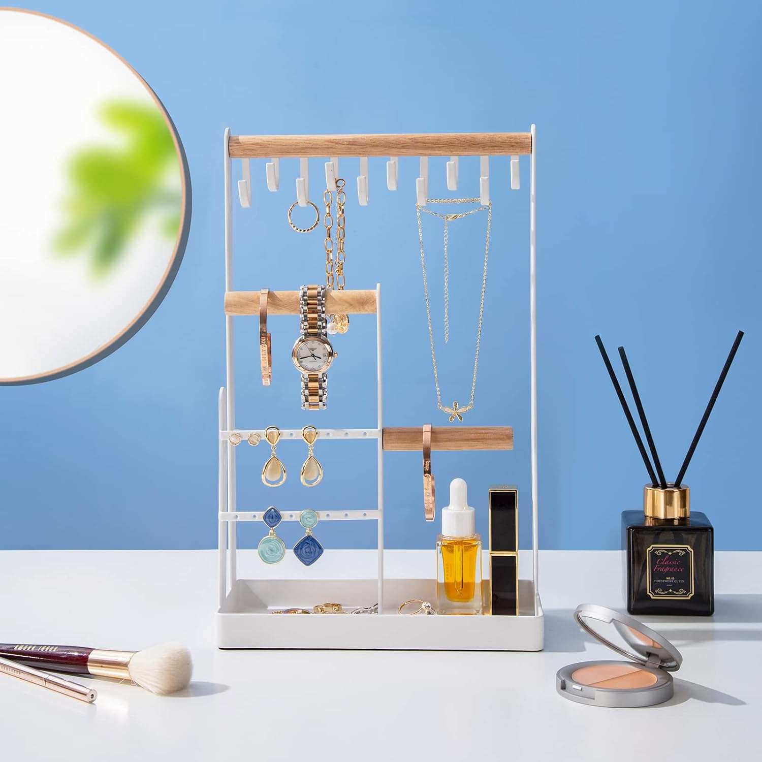 ProCase Jewelry Organizer Jewelry Stand Jewelry Holder Organizer, 4-Tier Necklace Organizer with Ring Tray, Small Cute Aesthetic Jewelry Tower Storage Rack Tree - 2