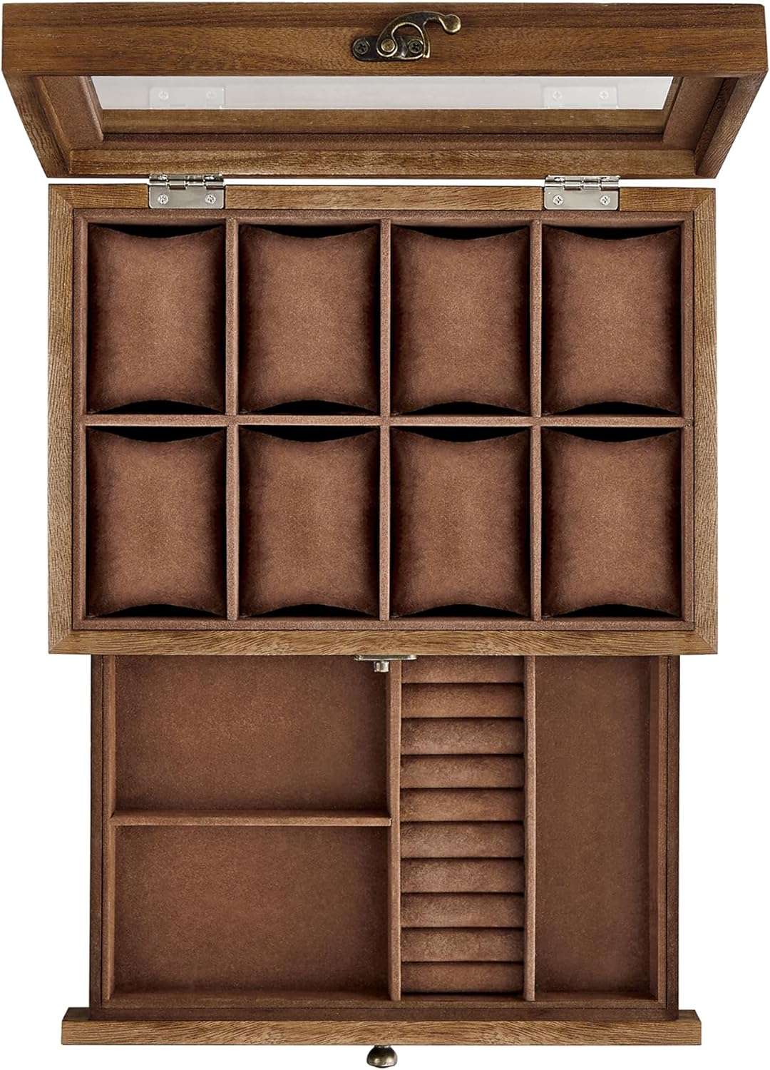 SONGMICS 8-Slot Watch Box, 2-Tier Watch Display Case with Large Glass Lid, Removable Watch Pillows, Velvet Lining, Jewelry Box, Gift Idea - 9