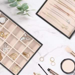 Voova Stackable Jewelry Organizer Tray with Lid, PU Leather Jewelry Storage Holder for Drawer Inserts, Jewellery Display Box Case for Earring Necklace Ring Watch Bracelet - 2