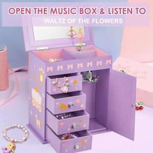 Upgrade Jewelry Box for Girls 5-Layer with Swing Door Spinning Ballerina Unicorn &Castle Design Unicorn Jewelry Set Included Kids Jewelry Box for Little Girls Birthday Christmas Gift Purple - 2