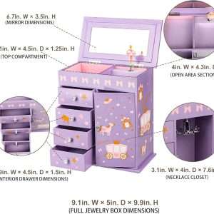Upgrade Jewelry Box for Girls 5-Layer with Swing Door Spinning Ballerina Unicorn &Castle Design Unicorn Jewelry Set Included Kids Jewelry Box for Little Girls Birthday Christmas Gift Purple - 4