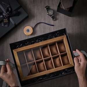 SONGMICS Watch Box, 12-Slot Watch Case, Solid Wood Watch Box Organizer with Glass Lid, Watch Display Case with Removable Pillows, Christmas Gift, Rustic Walnut UJOW120K01 - 8