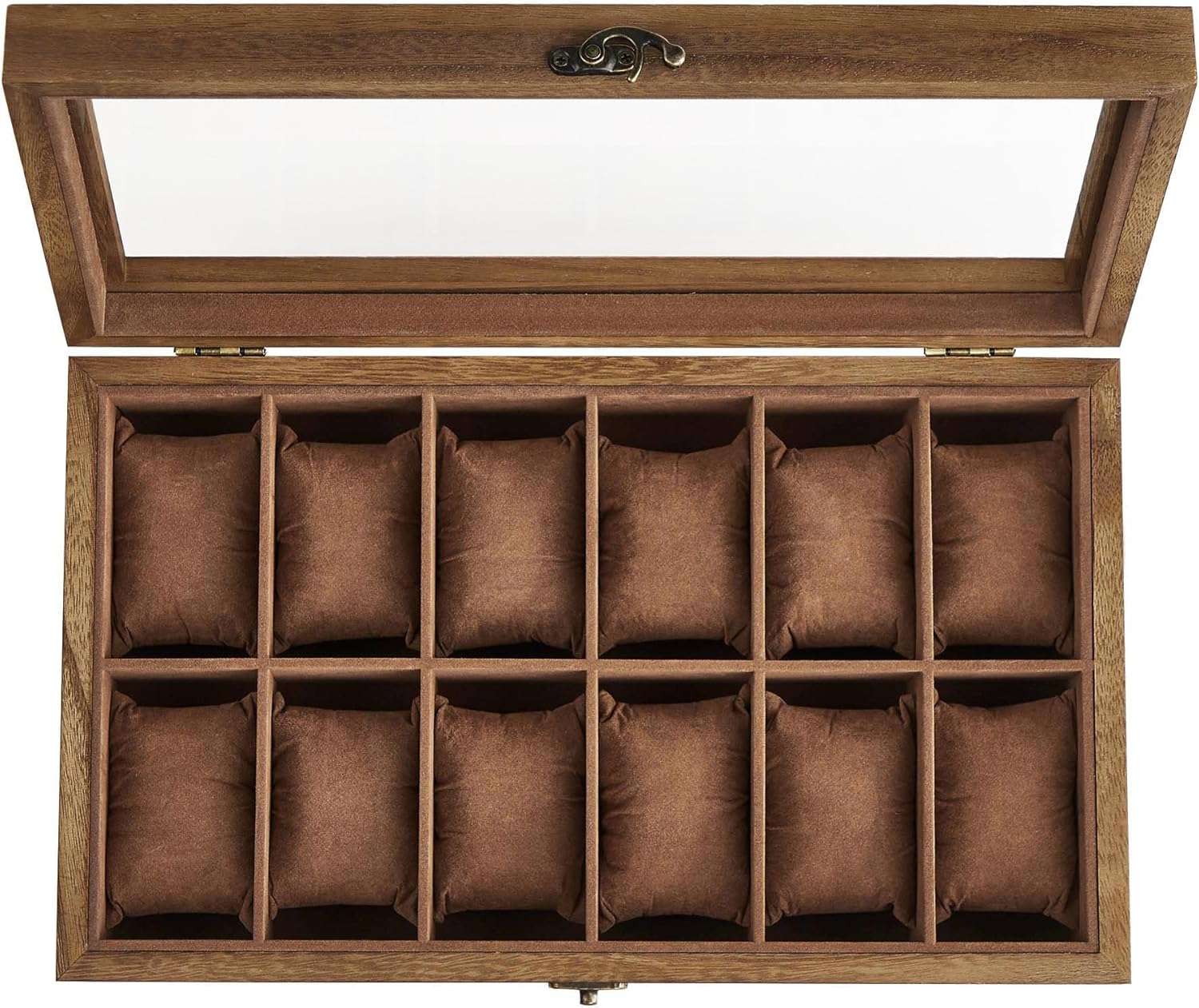 SONGMICS Watch Box, 12-Slot Watch Case, Solid Wood Watch Box Organizer with Glass Lid, Watch Display Case with Removable Pillows, Christmas Gift, Rustic Walnut UJOW120K01 - 9