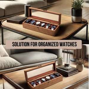 Watch Box, Watch Case for Men Women with Large Glass Lid, Wooden Watch Display Storage Box with 6 - Slots, Retro Burlywood Mens Watch Box Organizer - 3