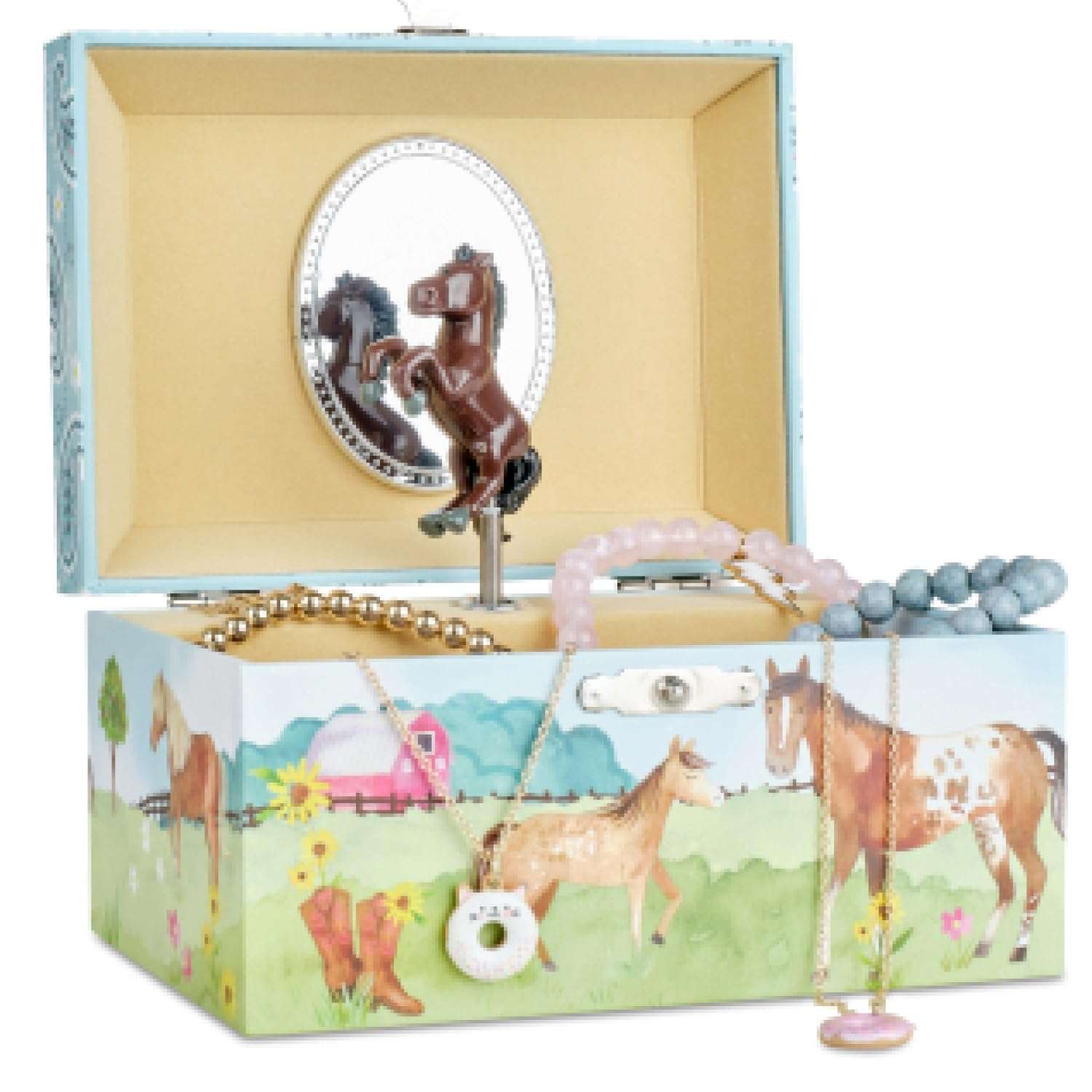 Jewelkeeper Girls Jewelry Box for Girls - Barn Design Musical Jewelry Box with Spinning Horse Doll - Pony Stuff for Girls, Horse Gift for Kids, Equestrian Keepsake - 1