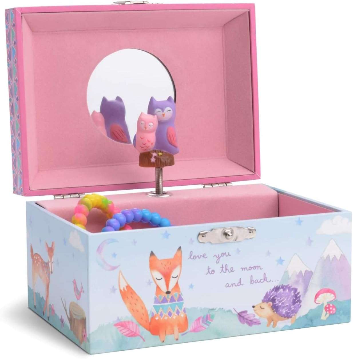 Jewelkeeper Girl's Musical Jewelry Storage Box with Spinning Owls, Woodland Design, Twinkle Twinkle Little Star Tune - 1