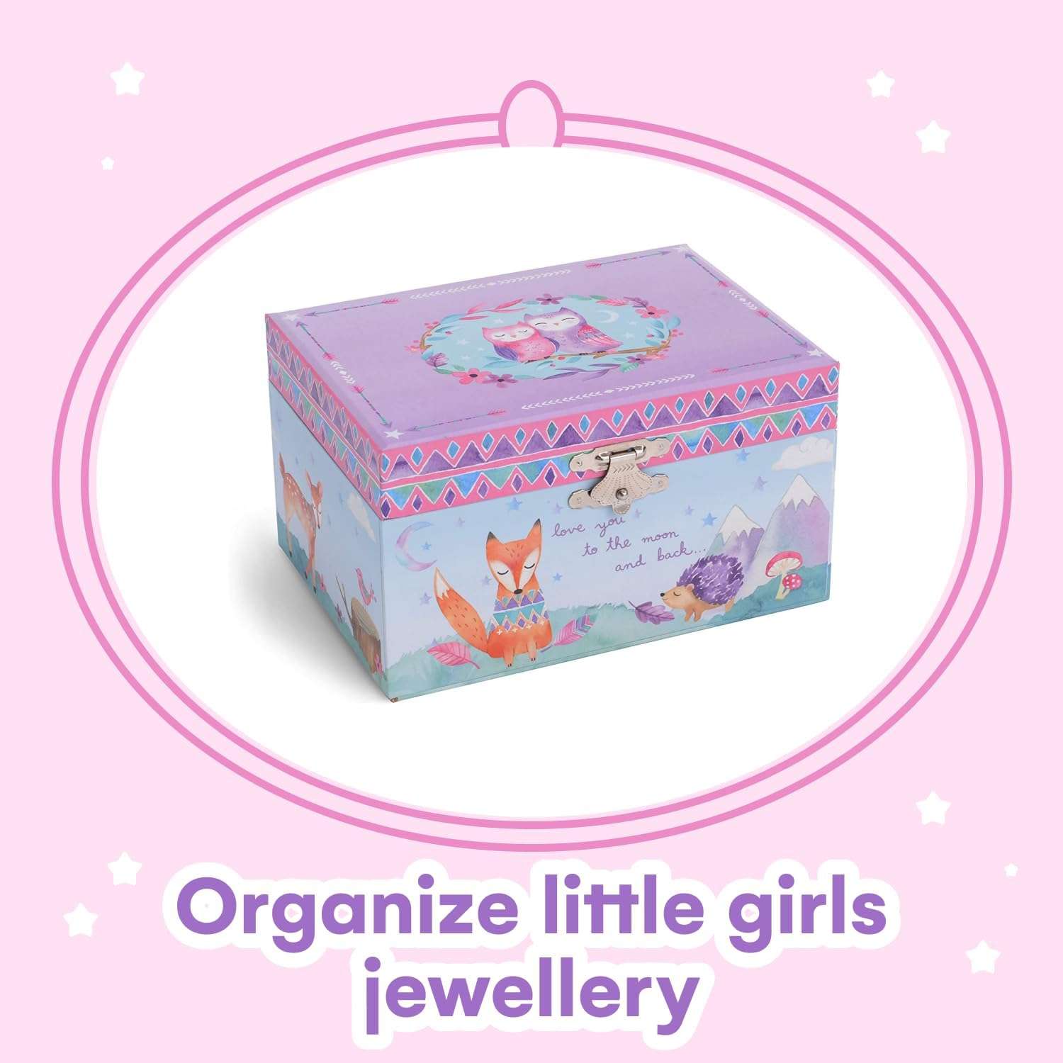Jewelkeeper Girl's Musical Jewelry Storage Box with Spinning Owls, Woodland Design, Twinkle Twinkle Little Star Tune - 2