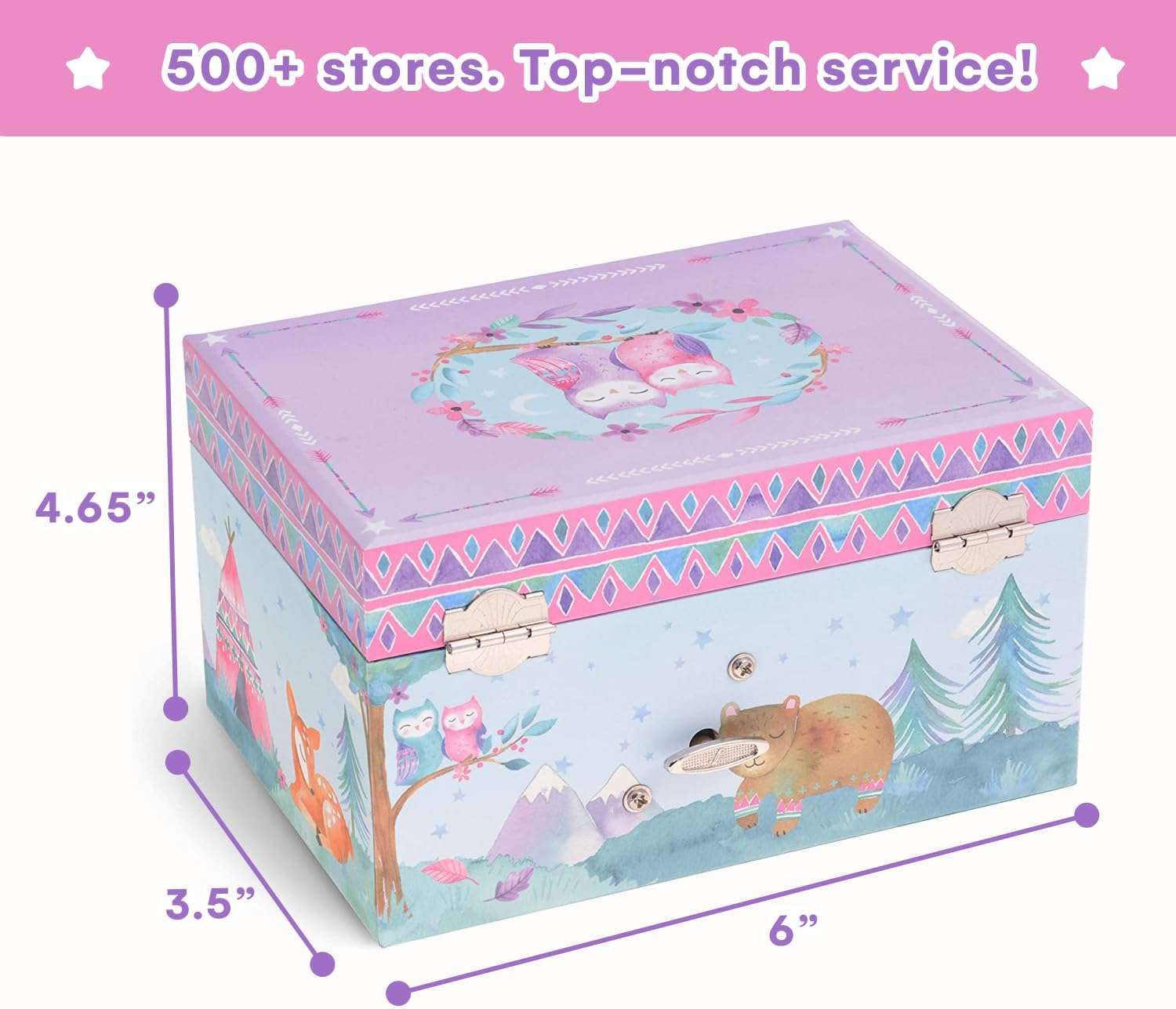 Jewelkeeper Girl's Musical Jewelry Storage Box with Spinning Owls, Woodland Design, Twinkle Twinkle Little Star Tune - 3