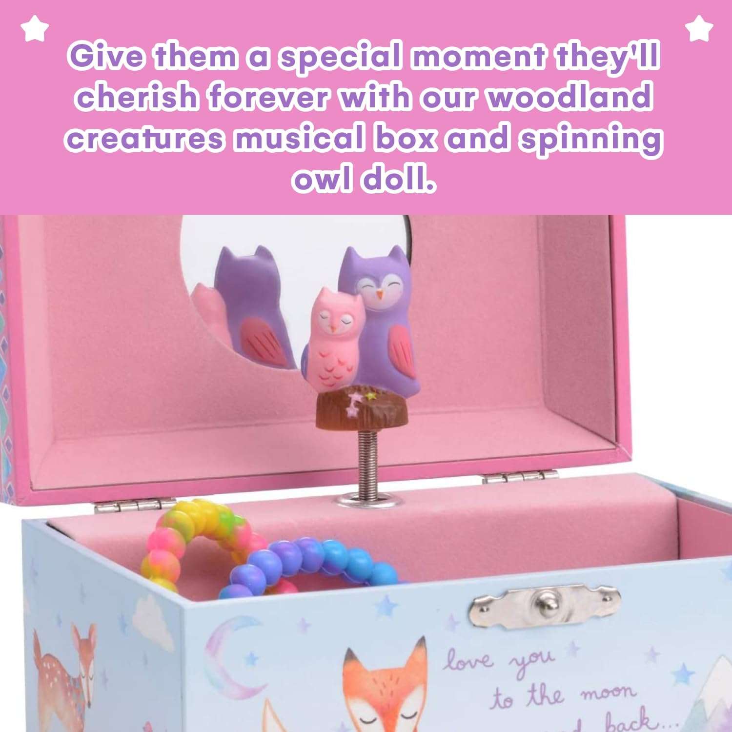 Jewelkeeper Girl's Musical Jewelry Storage Box with Spinning Owls, Woodland Design, Twinkle Twinkle Little Star Tune - 4