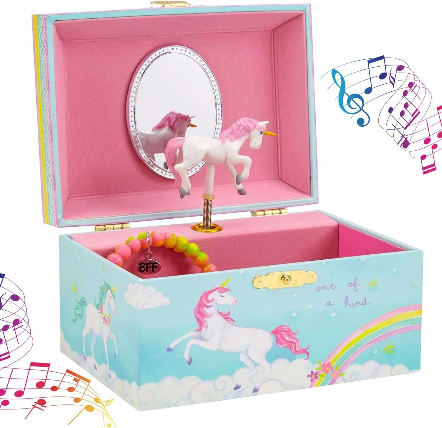 Jewelkeeper Girls Musical Jewelry Storage Box with Spinning Unicorn - Rainbow Design, The Beautiful Dreamer Tune - Enchanting Unicorn Musical Box - Ideal Gift for 5 Year Old Girls - 1