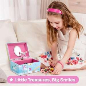 Jewelkeeper Girls Musical Jewelry Storage Box with Spinning Unicorn - Rainbow Design, The Beautiful Dreamer Tune - Enchanting Unicorn Musical Box - Ideal Gift for 5 Year Old Girls - 2