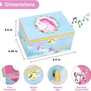 Jewelkeeper Girls Musical Jewelry Storage Box with Spinning Unicorn - Rainbow Design, The Beautiful Dreamer Tune - Enchanting Unicorn Musical Box - Ideal Gift for 5 Year Old Girls - 3