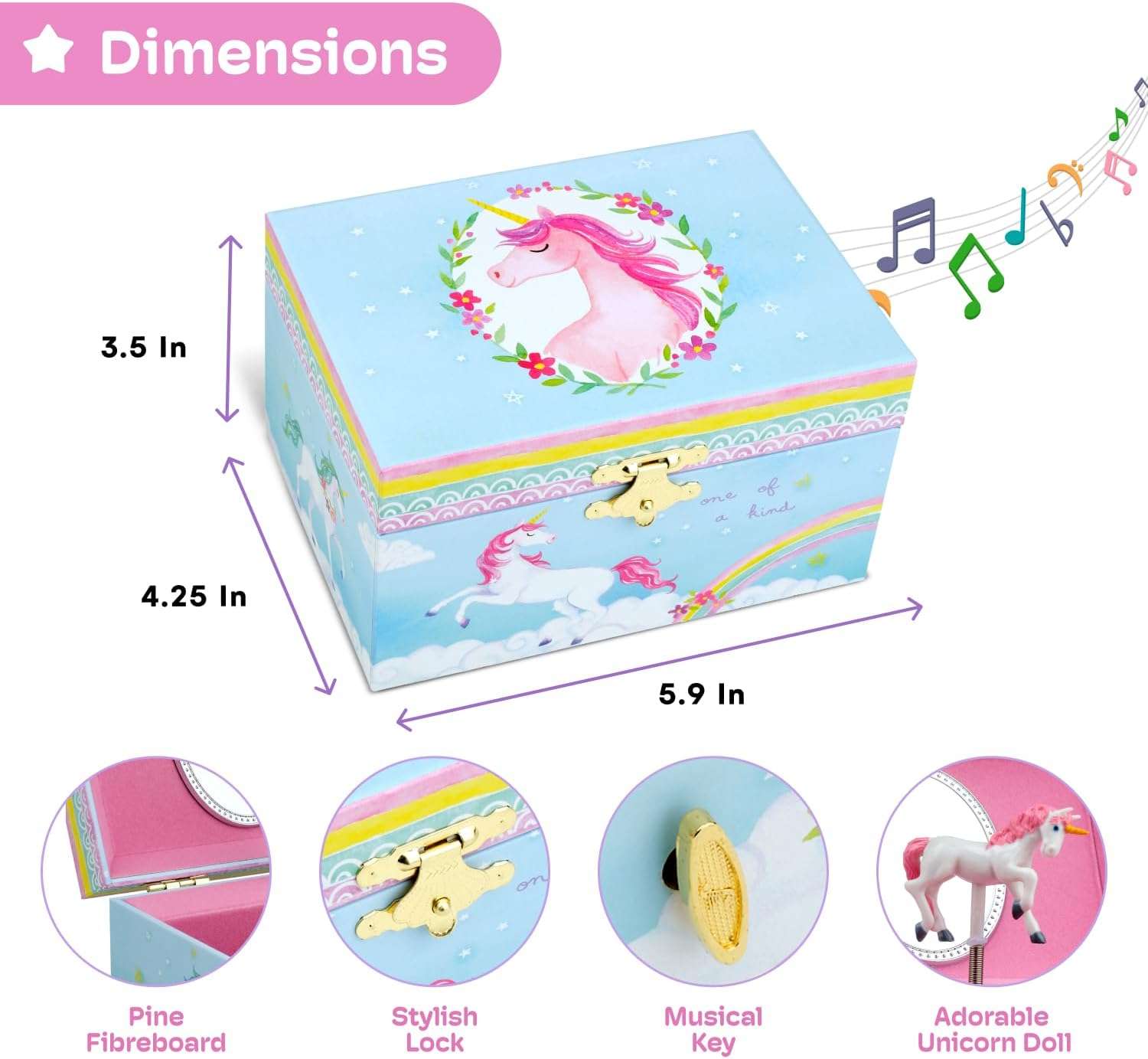 Jewelkeeper Girls Musical Jewelry Storage Box with Spinning Unicorn - Rainbow Design, The Beautiful Dreamer Tune - Enchanting Unicorn Musical Box - Ideal Gift for 5 Year Old Girls - 3