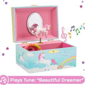 Jewelkeeper Girls Musical Jewelry Storage Box with Spinning Unicorn - Rainbow Design, The Beautiful Dreamer Tune - Enchanting Unicorn Musical Box - Ideal Gift for 5 Year Old Girls - 4