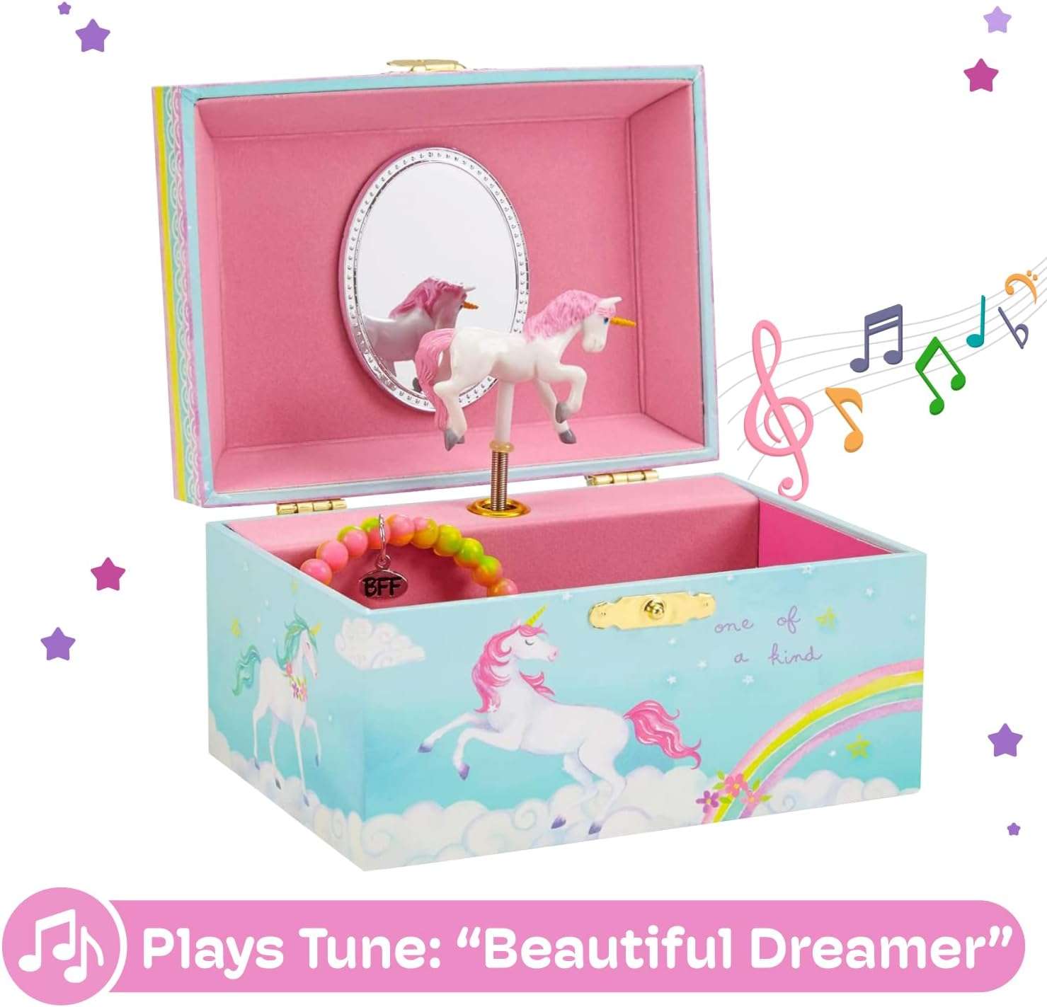 Jewelkeeper Girls Musical Jewelry Storage Box with Spinning Unicorn - Rainbow Design, The Beautiful Dreamer Tune - Enchanting Unicorn Musical Box - Ideal Gift for 5 Year Old Girls - 4