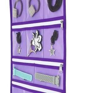 Travel Foldable Jewelry Rolls Bag Hanging Jewelry Organizer with 9 Zippered Clear Pockets Storage Pouch with Rotatable Hanger (PURPLE) - 5
