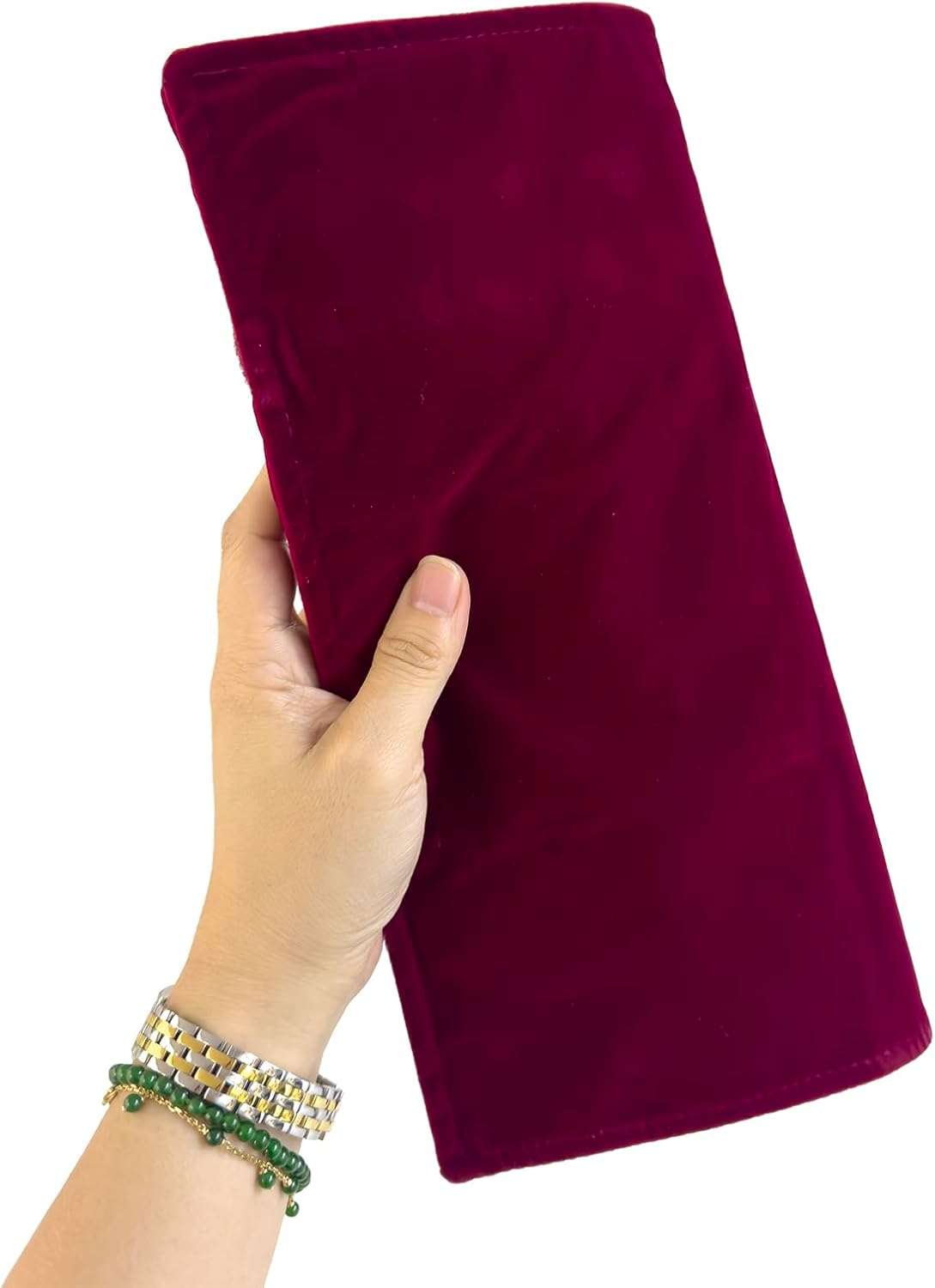 Velvet Jewelry Case Roll Bag for Necklace Bracelet Earrings Rings Multi-compartments, Great Jewelry Organizer for Travel, Burgundy - 11