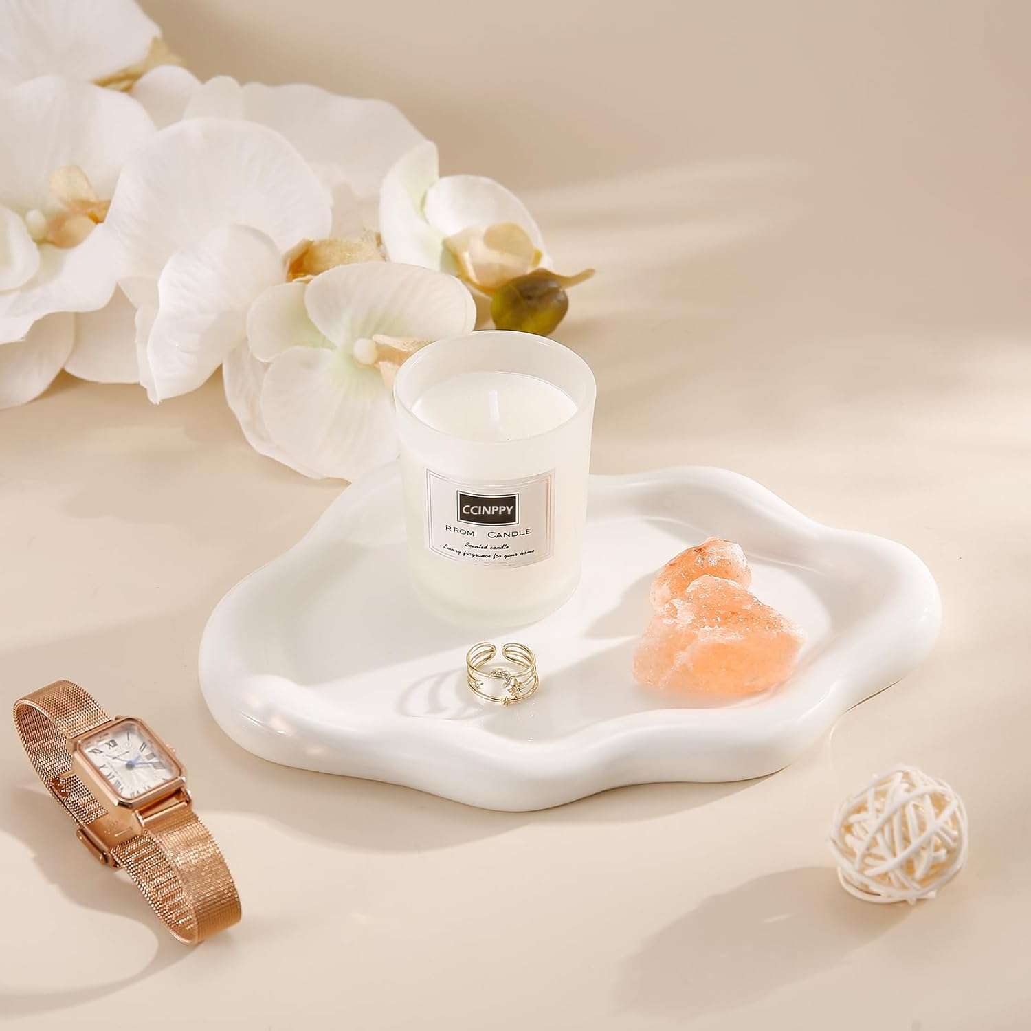 Ceramic Jewelry Tray Trinket Dish, Decorative Cloud Vanity Key Tray for Women, Ring Holder Dish, Cute Jewelry Plate Bowl Room Decor Aesthetic, White, Medium - 3