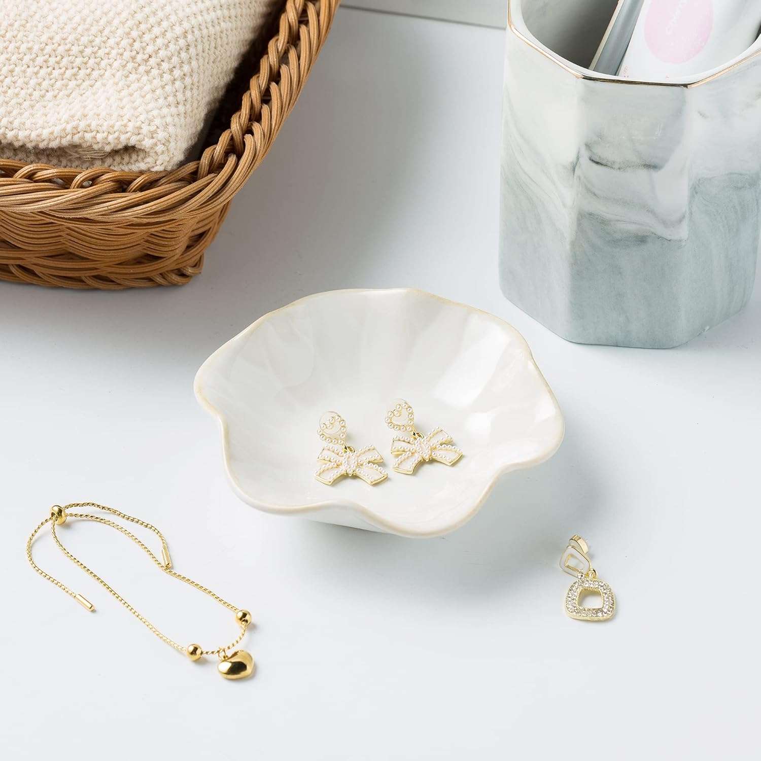Jewelry Dish Tray, Ring Dish, Ceramic Trinket Tray, Key Bowl, Decorative Plate, for Friends Sisters Daughter Mother - 5