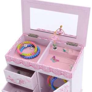 Jewelkeeper - Ballerina Jewelry Box for Girls with 3 Pullout Drawers - Ballerina Music Box with Swan Lake Tune - Ballet Slipper Design - Jewelry Storage Organizer for Necklaces and Bracelets - 3