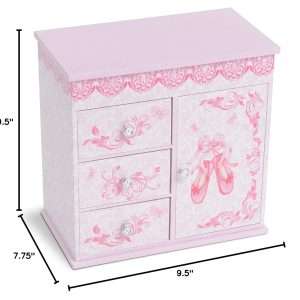 Jewelkeeper - Ballerina Jewelry Box for Girls with 3 Pullout Drawers - Ballerina Music Box with Swan Lake Tune - Ballet Slipper Design - Jewelry Storage Organizer for Necklaces and Bracelets - 6