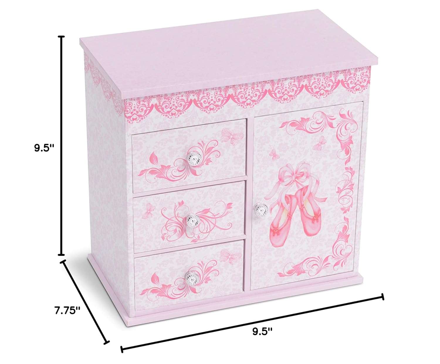 Jewelkeeper - Ballerina Jewelry Box for Girls with 3 Pullout Drawers - Ballerina Music Box with Swan Lake Tune - Ballet Slipper Design - Jewelry Storage Organizer for Necklaces and Bracelets - 6