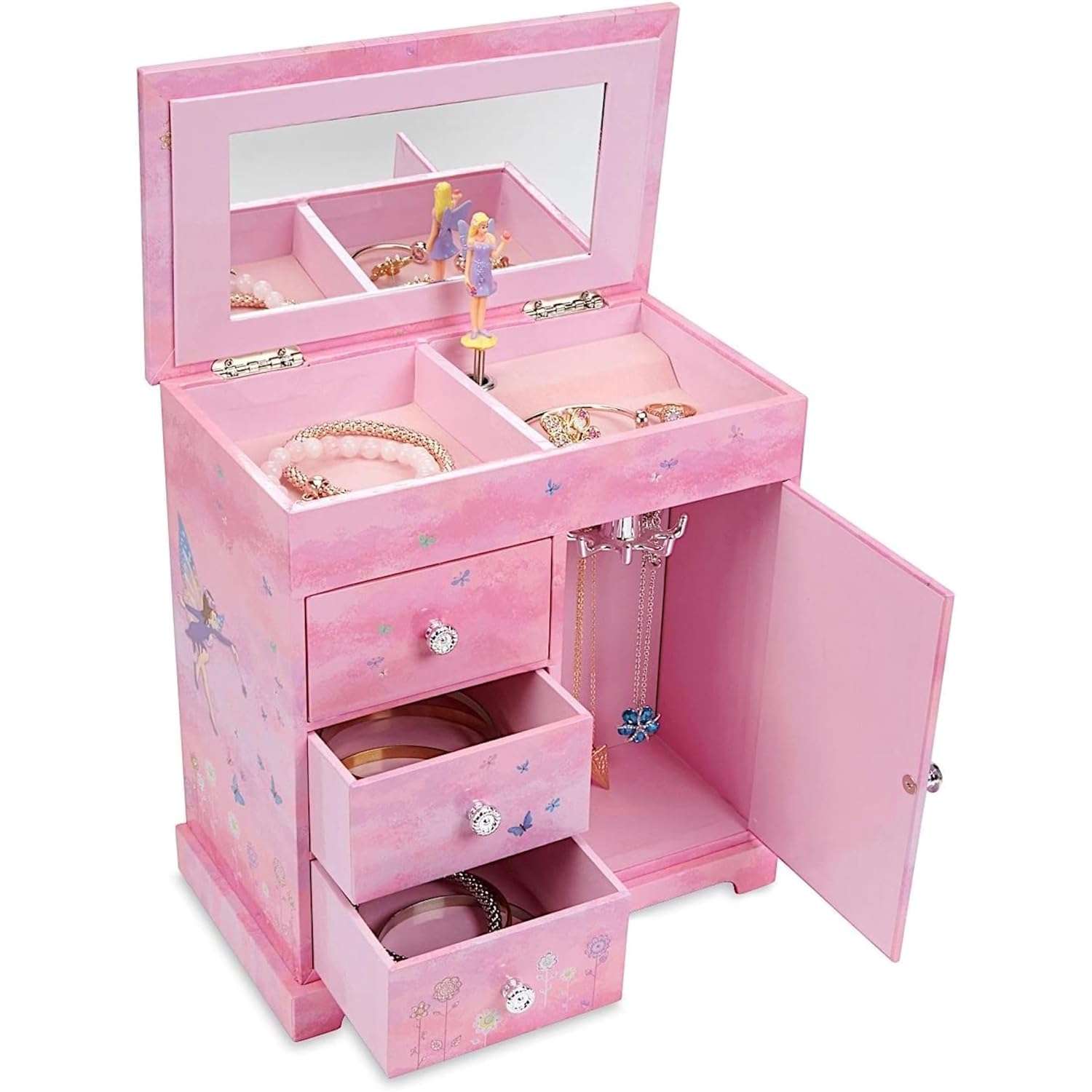 Jewelkeeper Jewelry Box - Jewelry Box for Girls with Ballerina Music Box - 3 Spacious Drawers, Necklace Carousel, Soft Pink Lining and Flowers Design - Sugar Plum Fairy Tune - 1