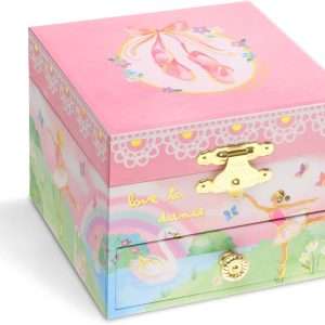 Jewelkeeper - Kids Jewelry Boxes For Girls - Musical Jewelry Storage Box - Girls Wooden Treasure Keepers - Rainbow and Gold Foil Design - Swan Lake Tune - 2