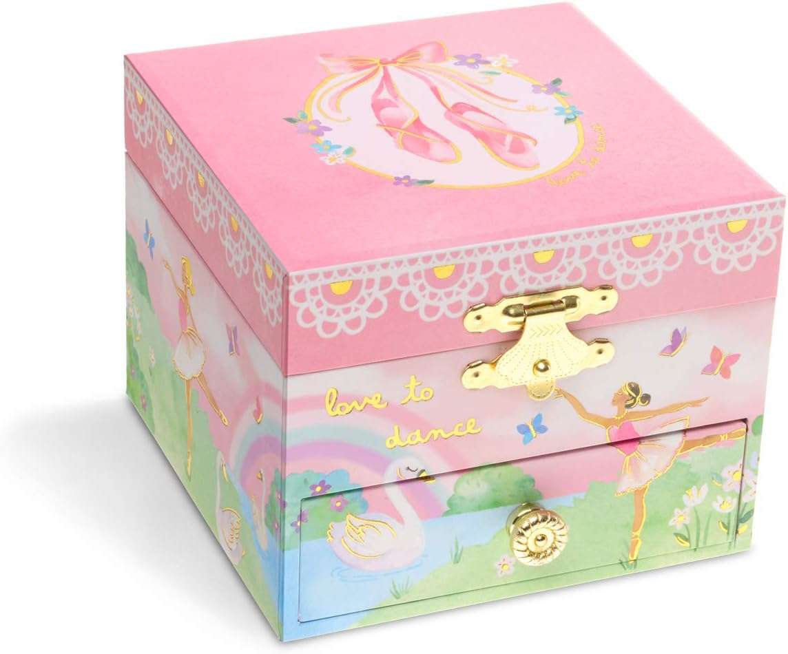 Jewelkeeper - Kids Jewelry Boxes For Girls - Musical Jewelry Storage Box - Girls Wooden Treasure Keepers - Rainbow and Gold Foil Design - Swan Lake Tune - 2
