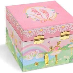 Jewelkeeper - Kids Jewelry Boxes For Girls - Musical Jewelry Storage Box - Girls Wooden Treasure Keepers - Rainbow and Gold Foil Design - Swan Lake Tune - 3