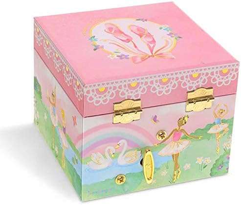 Jewelkeeper - Kids Jewelry Boxes For Girls - Musical Jewelry Storage Box - Girls Wooden Treasure Keepers - Rainbow and Gold Foil Design - Swan Lake Tune - 3