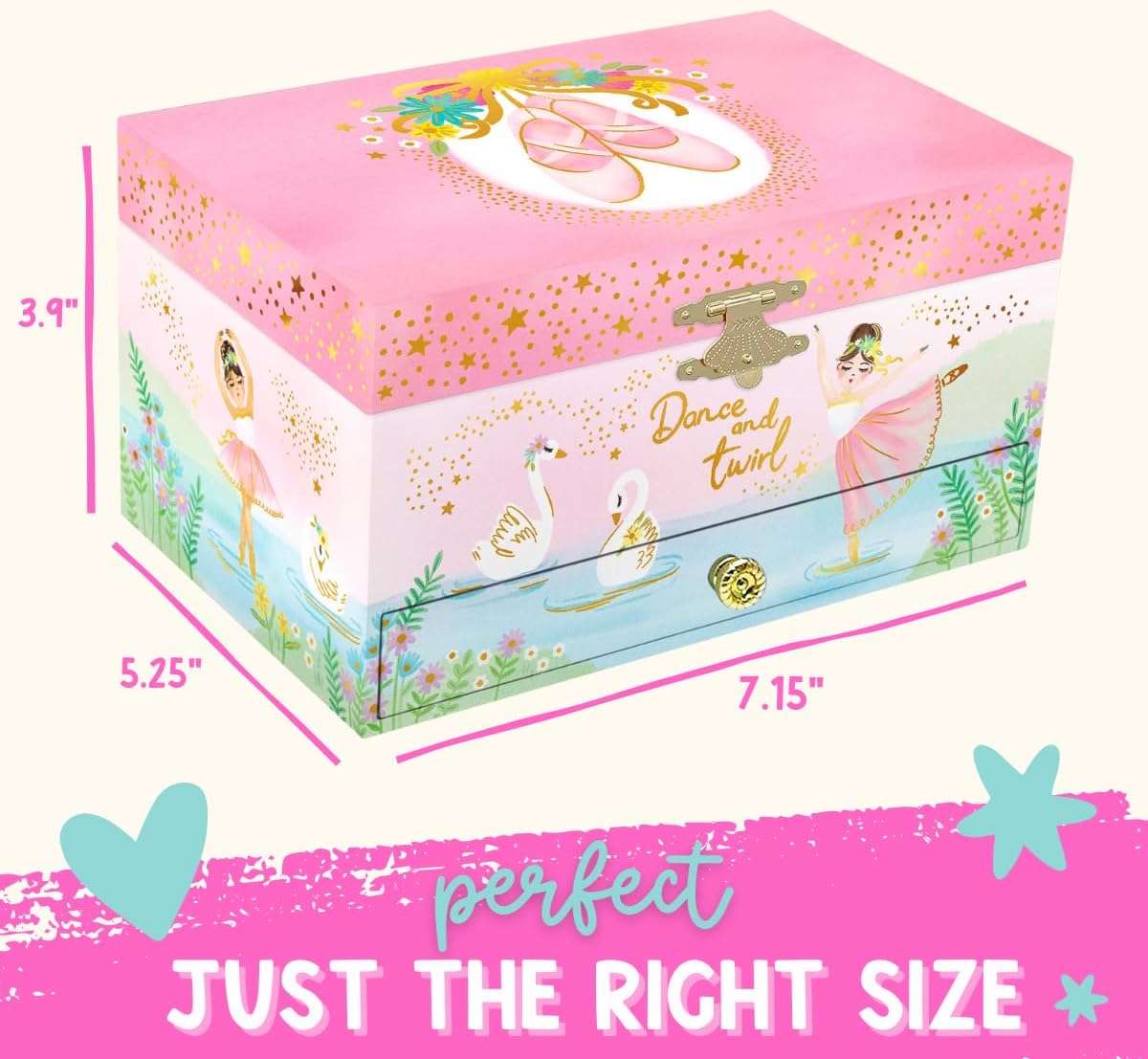Musical Ballerina Jewelry Box for Girls - Kids Dancing Ballerina Music Box with Mirror, Ballet Gifts for Little Girls, Jewelry Boxes, Childrens Birthday Gift - 8