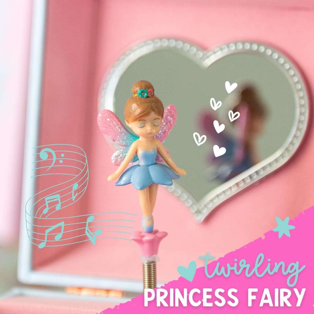 Musical Fairy Jewelry Box for Girls - Kids Music Box with Spinning Fairy and Mirror, Princess Gifts for Little Girls, Jewelry Boxes, Childrens Birthday Gift - 2