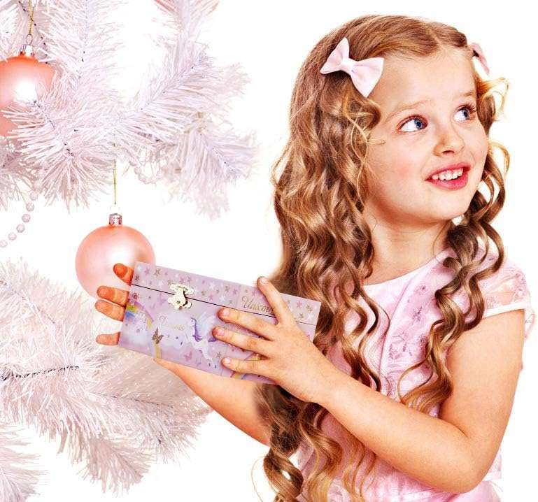 RR ROUND RICH DESIGN Musical Jewelry Glitter Storage Box and Jewelry Set for Little Girls with Spinning Unicorn and Rainbow - Over the Waves Tune Pink - 7
