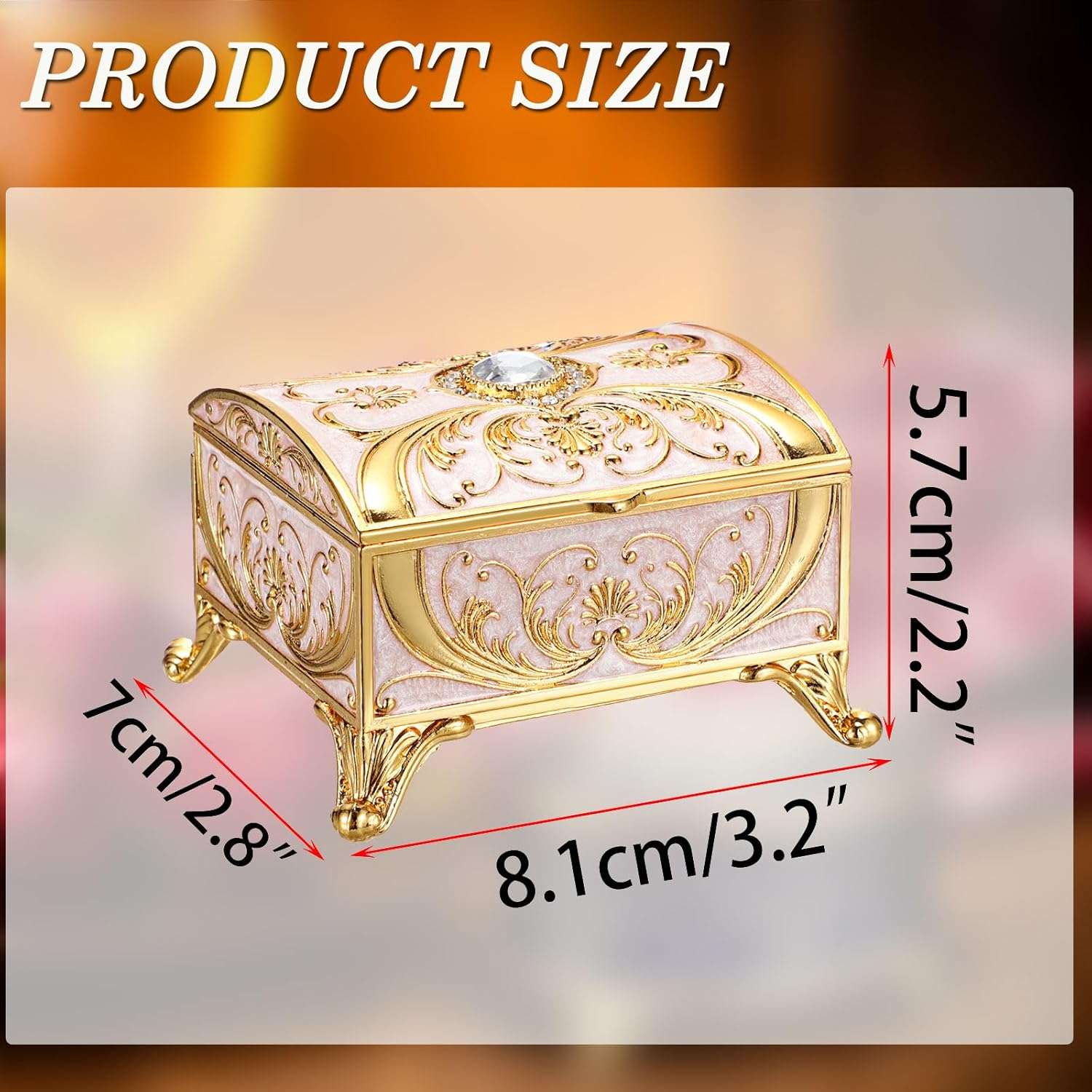 Small Jewelry Box Treasure Box Vinatge Enamel Trinket Organzier Hand Painted Jewelry Chest Case Golded Metal Jewelry Keepsake Box for Earrings Rings Gift for Christmas Wedding,Beige - 2