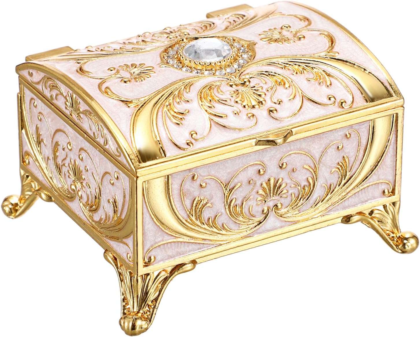 Small Jewelry Box Treasure Box Vinatge Enamel Trinket Organzier Hand Painted Jewelry Chest Case Golded Metal Jewelry Keepsake Box for Earrings Rings Gift for Christmas Wedding,Beige - 8