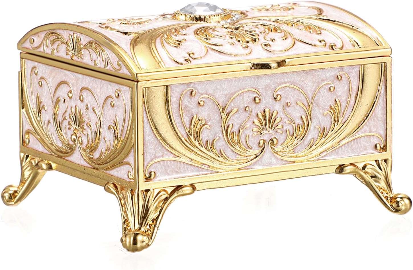 Small Jewelry Box Treasure Box Vinatge Enamel Trinket Organzier Hand Painted Jewelry Chest Case Golded Metal Jewelry Keepsake Box for Earrings Rings Gift for Christmas Wedding,Beige - 9