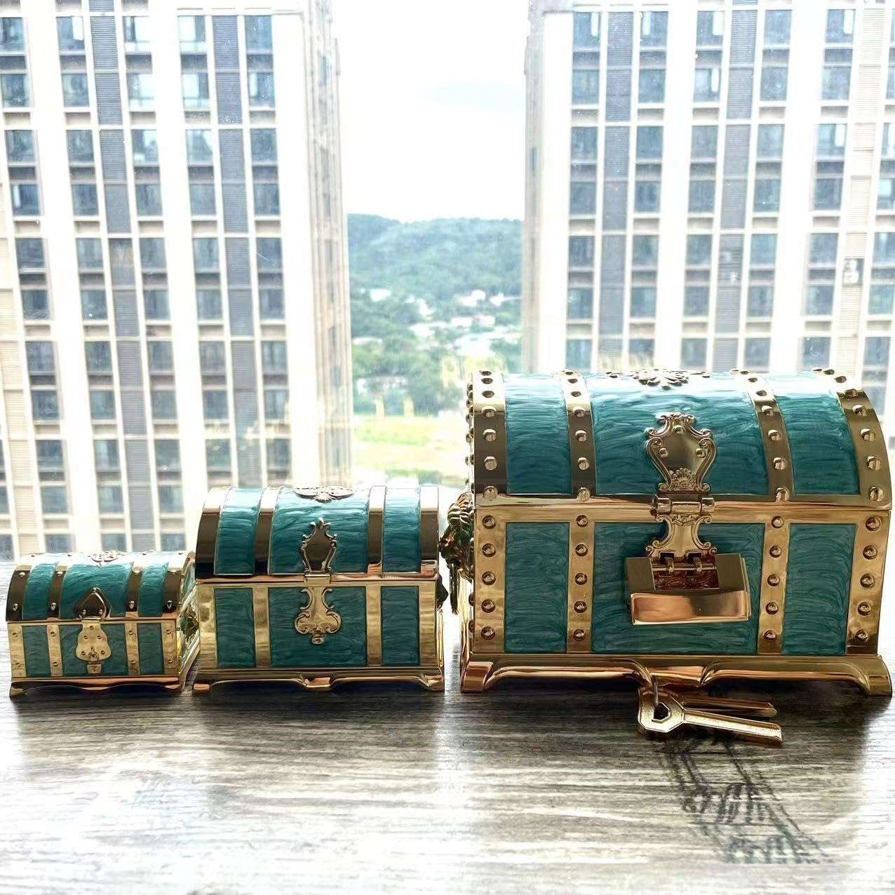 Vintage Metal Jewelry Chest Treasure Trinket Box, Gem Storage Tray Ring Earrings Necklace Keepsake Gift Holder Case Bag for Girls Ladies Women - 5