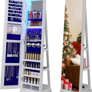Full Length Mirror with Storage, 61 Mirror Jewelry Cabinet Standing, Rotating Jewelry Mirror Organizer Full Length, Lockable Jewelry Armoires with Velvet Lining for Women Gift - 1
