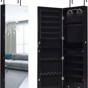 Giantex Wall Door Mounted Jewelry Armoire Cabinet with 47.5 H Full Length Mirror, 2 LEDs Lockable Jewelry Organizer Box with Bracelet Rod, 2 Drawers, Large Storage Capacity - 9