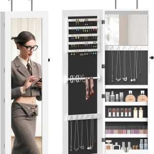 RQZ Product image 8 LEDs Mirror Jewelry Cabinet, Large Jewelry Armoire Organizer, Wall or Door Mounted Lockable Jewelry Storage with Interior Mirror, Large Capacity Storage - 1