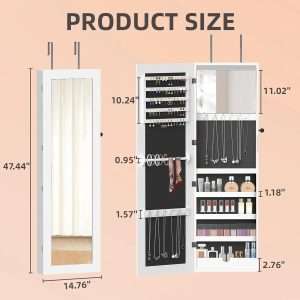 RQZ Product image 8 LEDs Mirror Jewelry Cabinet, Large Jewelry Armoire Organizer, Wall or Door Mounted Lockable Jewelry Storage with Interior Mirror, Large Capacity Storage - 7