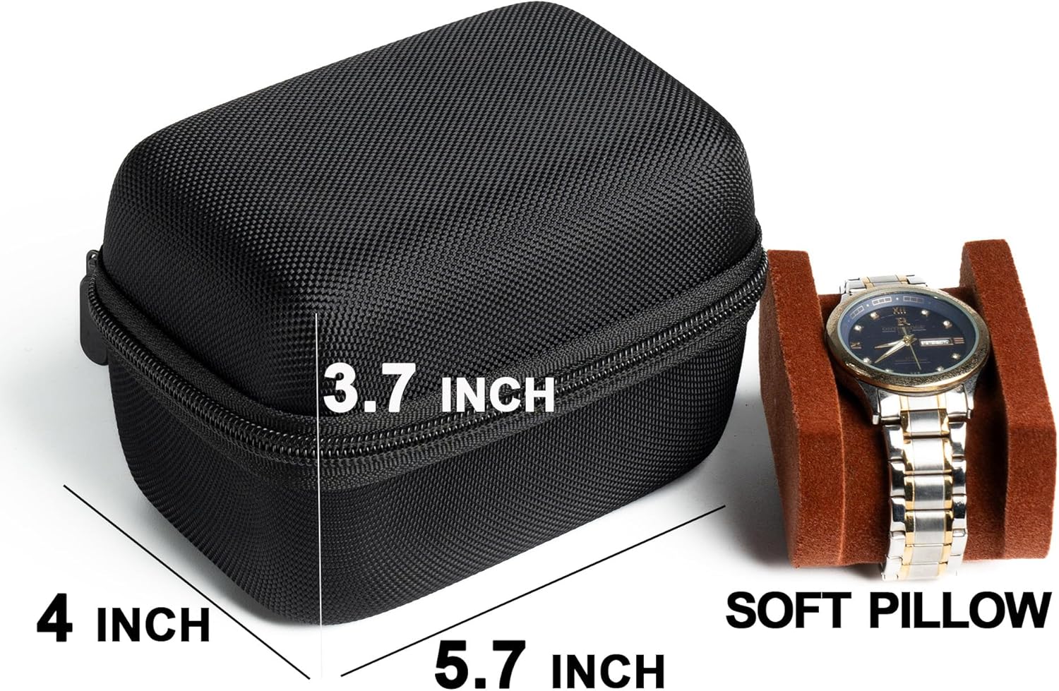 2 slots Watch travel case, with accessories compartment for rings cufflinks watch band, Hard Portable Watch box holder Organizer with soft pillow fit up to 55mm - 2