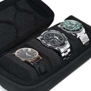 3 Slot Hard Watch Travel Case, Watch Roll Case Storage and Organizer for Men and Women, with anti-move watch pillow (Black fabric 3Slots) - 9