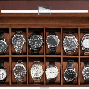 ProCase Watch Box Organizer for Men, 12 Slot Watch Display Case With Glass Lid, PU Leather Watch Storage Mens Watch Case, Watch Holder Organizer for Men Women -12 Slot, Brown - 1