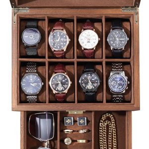 ProCase Wooden Watch Case for Men, 8 Slot Mens Watch Box With Drawer, 2-Layer Watch Display Case, 8 Watch Holder Organizer, Jewelry and Watch Storage Organizer for Men Women -8 Slot, Brown - 1
