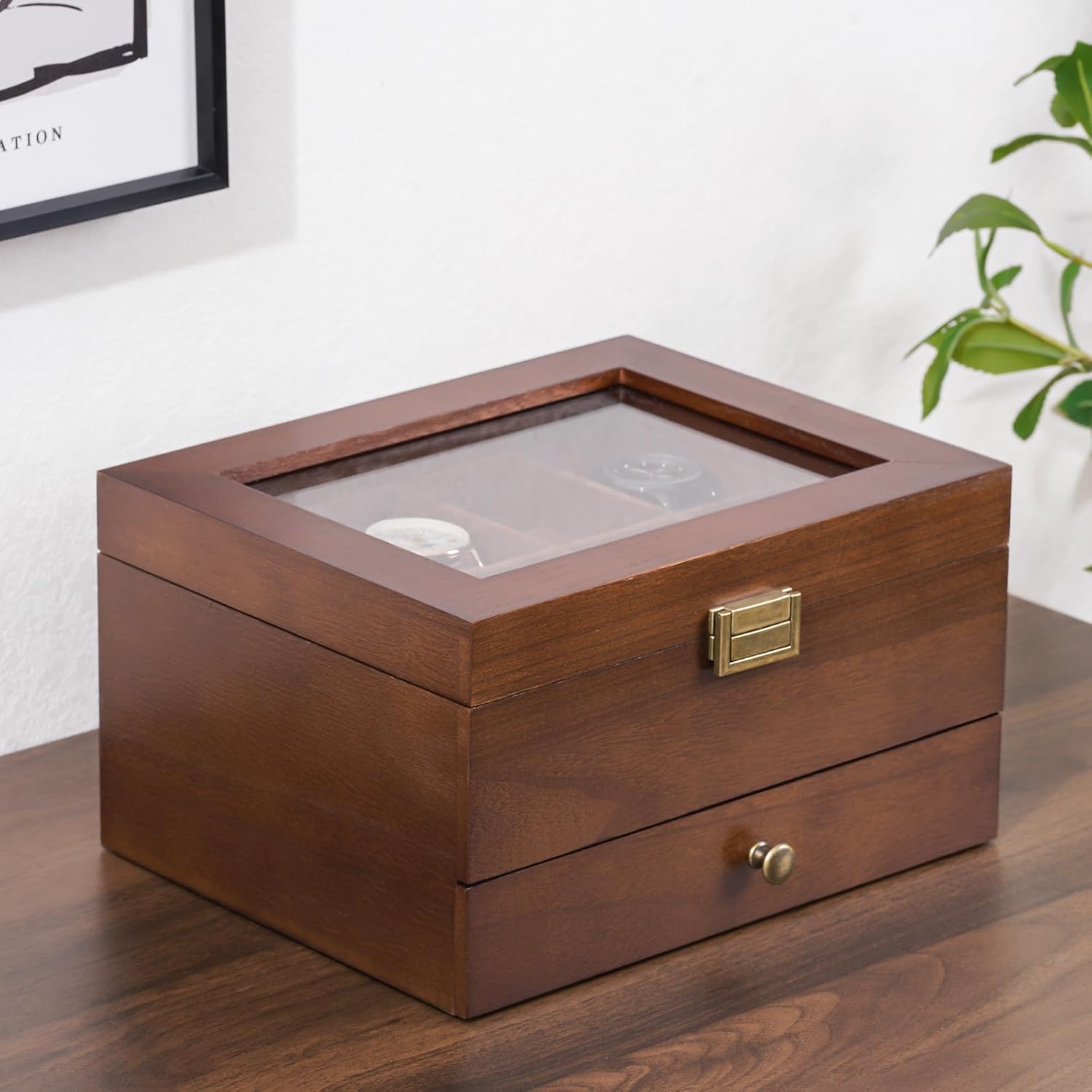 ProCase Wooden Watch Case for Men, 8 Slot Mens Watch Box With Drawer, 2-Layer Watch Display Case, 8 Watch Holder Organizer, Jewelry and Watch Storage Organizer for Men Women -8 Slot, Brown - 3