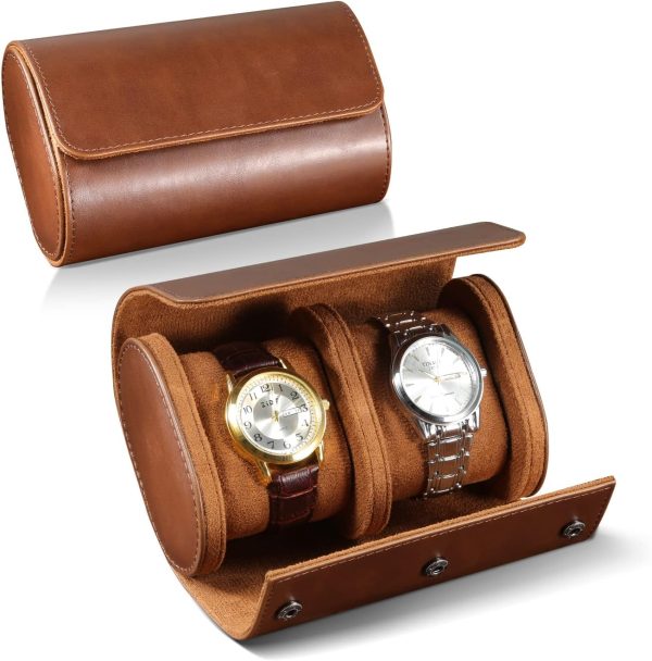 ROSELLE Watch Roll Travel Case for Men and Women- 2 Watch Storage and Organizer-Secure Storage with Innovative Removable Pillows & Solid Dividers for Home, Travel and Display - 1